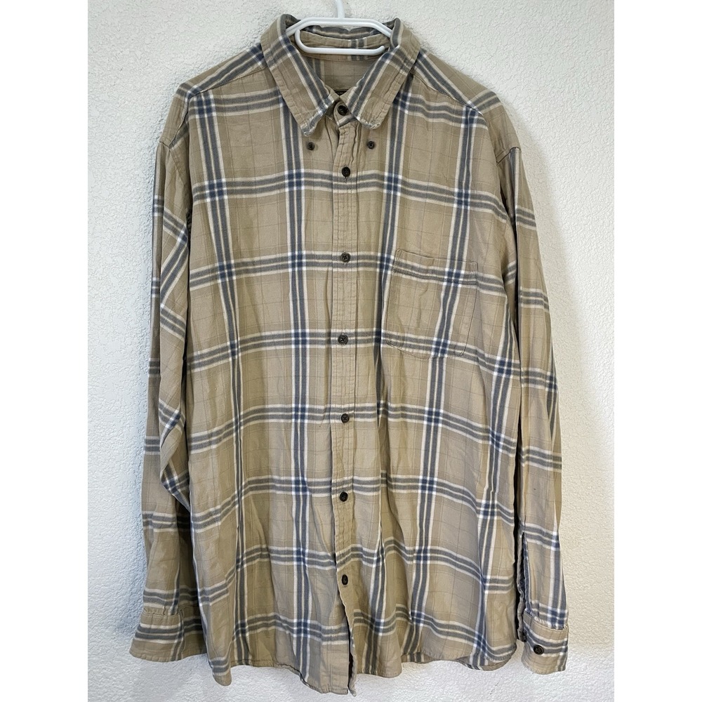 The Foundry Flannel Long Sleeve Shirt Men's XLT Tall Tan/Gray Plaid Button Up